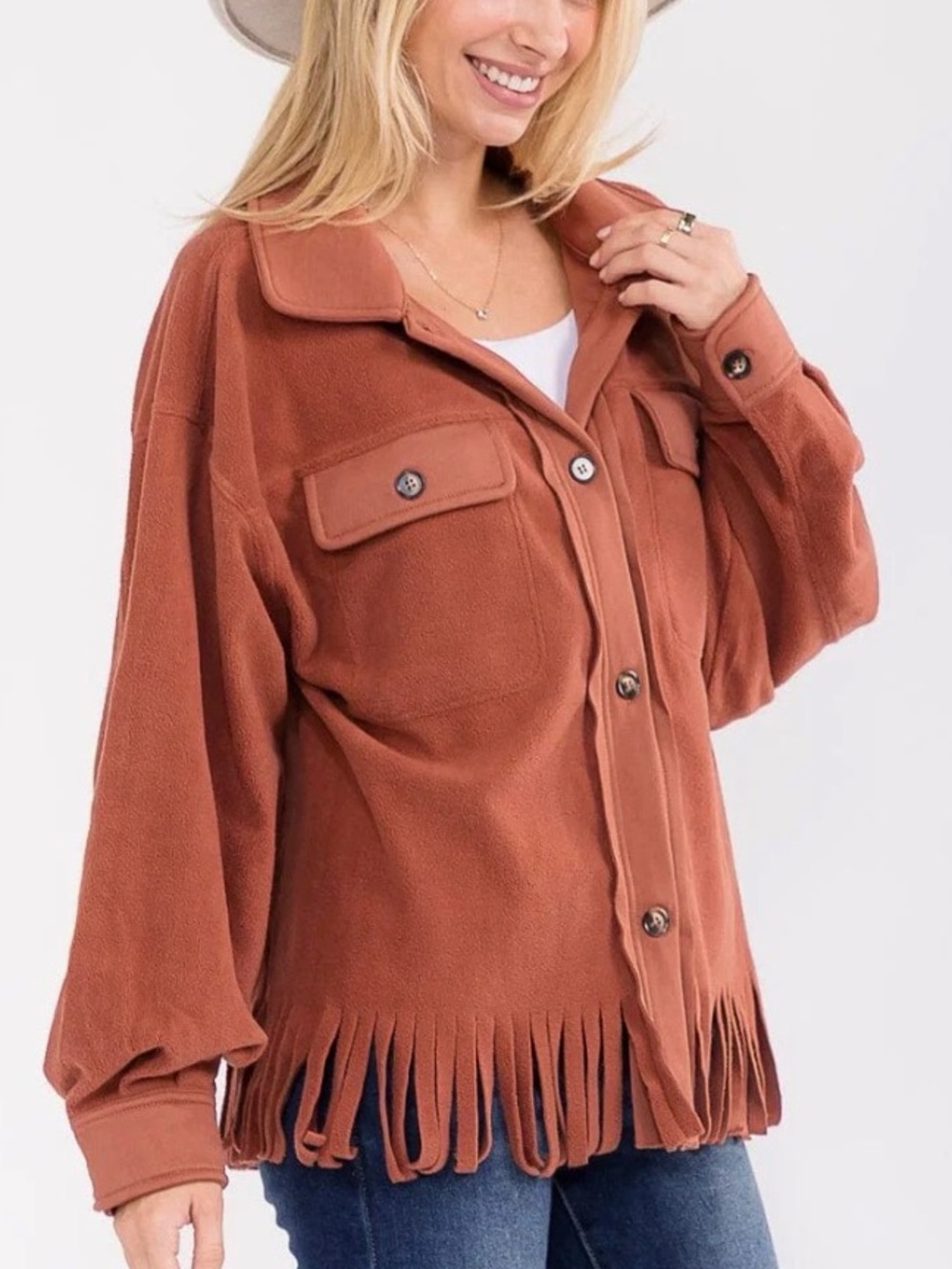 BiBi Rust Fringe Suede Jacket - Picture 3 of 3